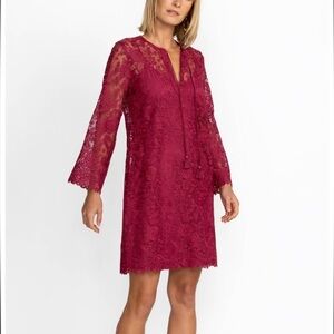 Johnny Was- NWOT Burgundy Lace Longsleeve Harper Recycled Mini Dress